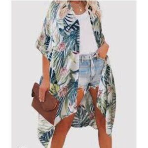 Tropical Floral Kimono Cardigan Womens O/S Lightweight Cover-Up